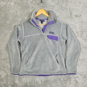Patagonia Pullover Sweater Womens Large Gray Purple Polartec Thermal Pro Fleece